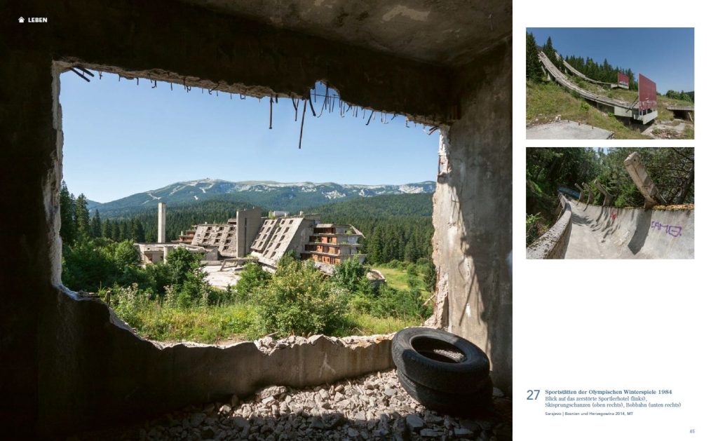 Fotos zeigen halb verfallene Betonbauten in grüner Berglandschaft
